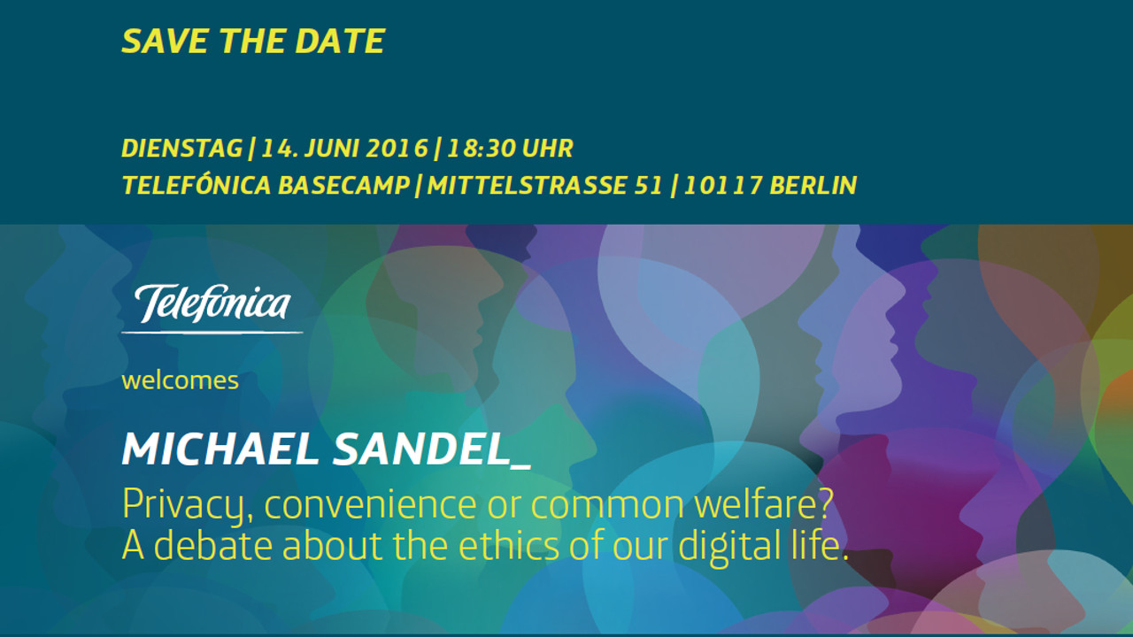 Save the Date für Michael Sandel im Telefónica BASECAMP