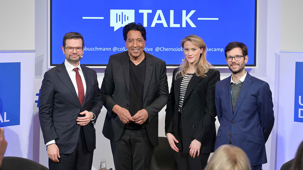 Marco Buschmann, Cherno Jobatey, Valesca Molinari und Cherno Jobatey beim UdL Digital Talk | Foto Henrik Andree